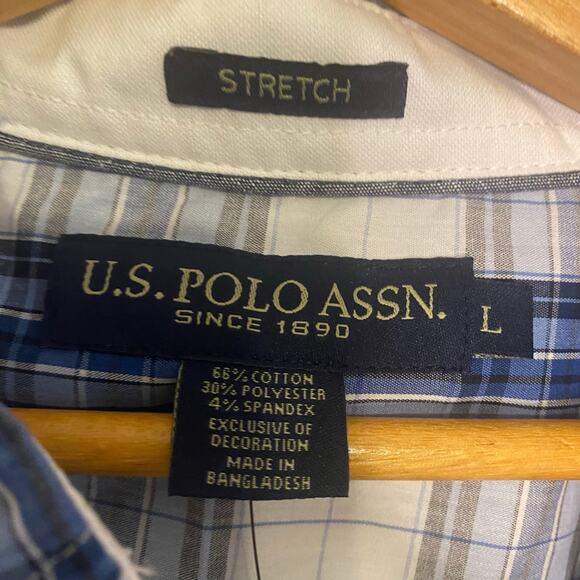 Mens New US Polo Assn Long Sleeve Dress Shirt Blue Striped Button Up Size Large - Picture 2 of 14
